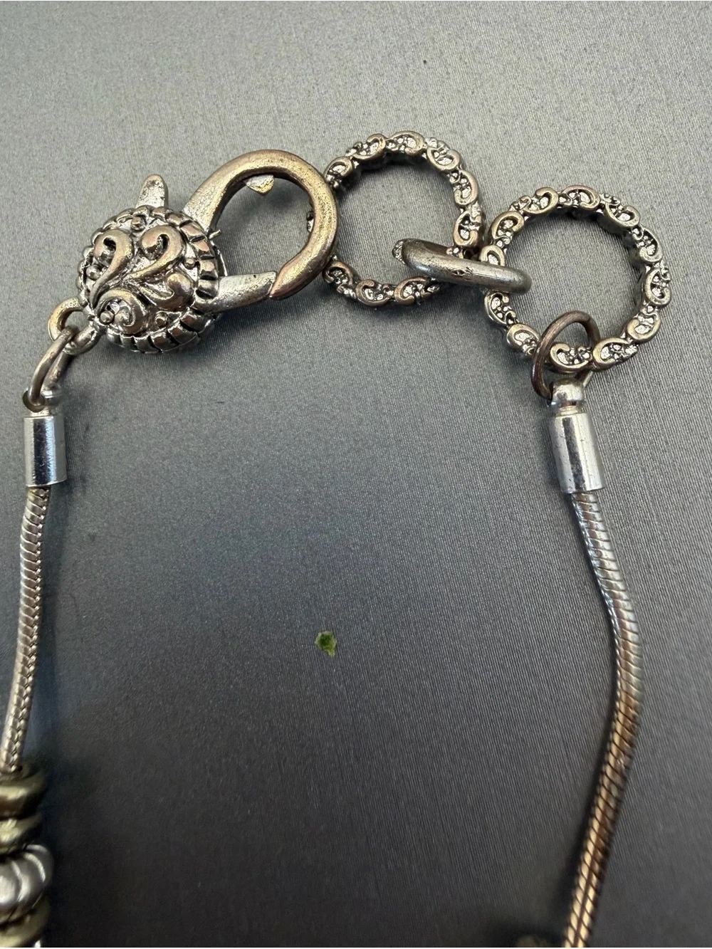 European Style Snake Chain Antique Silver Tone Beaded Bracelet